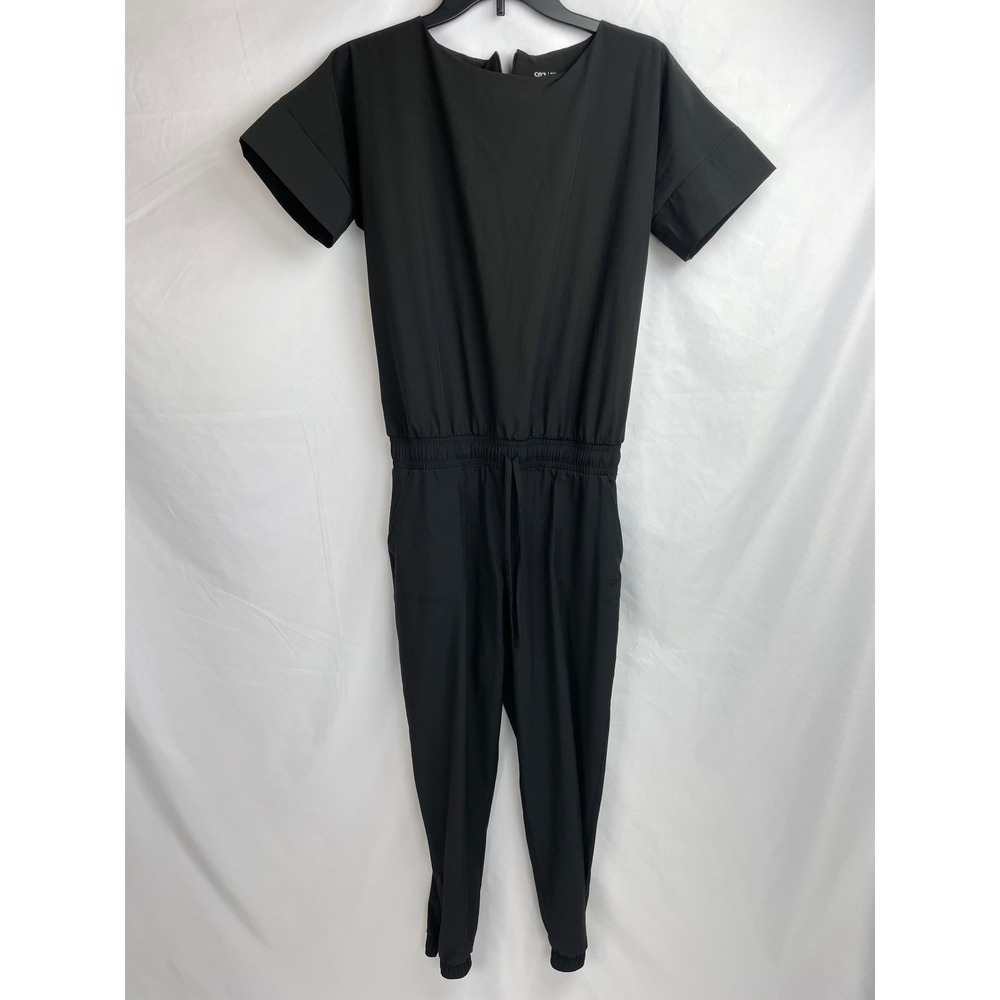 Albion Jumpsuit‎ Women XS Black One Piece Joggers Zip Ankle Short Sleeve